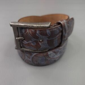 W Kleinberg Belt Mens Size 36 Brown Blue Embossed Leather Made USA Dress Casual